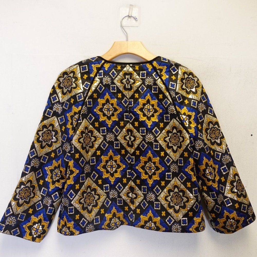 Ann Taylor Loft Blazer Small Metallic Gold Silver Jacquard Brocade Party Formal - Picture 9 of 12